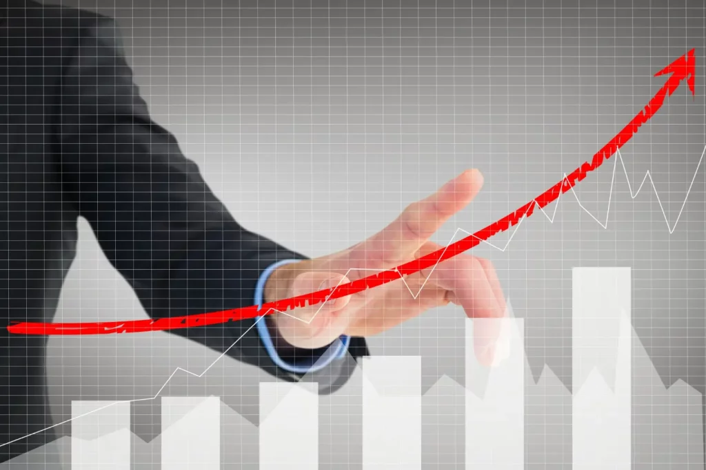 Imagem do gráfico de uma empresa em evolução contínua, simbolizando como crescer com consistência.